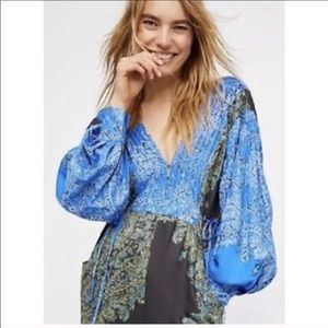 [Free People] Blooming Fields Blue Jumpsuit